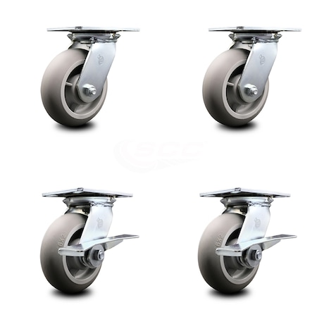 Service Caster 6 Inch Thermoplastic Rubber Swivel Caster Set with Ball Bearings 2 Brakes SCC SCC-35S620-TPRBD-2-SLB-2